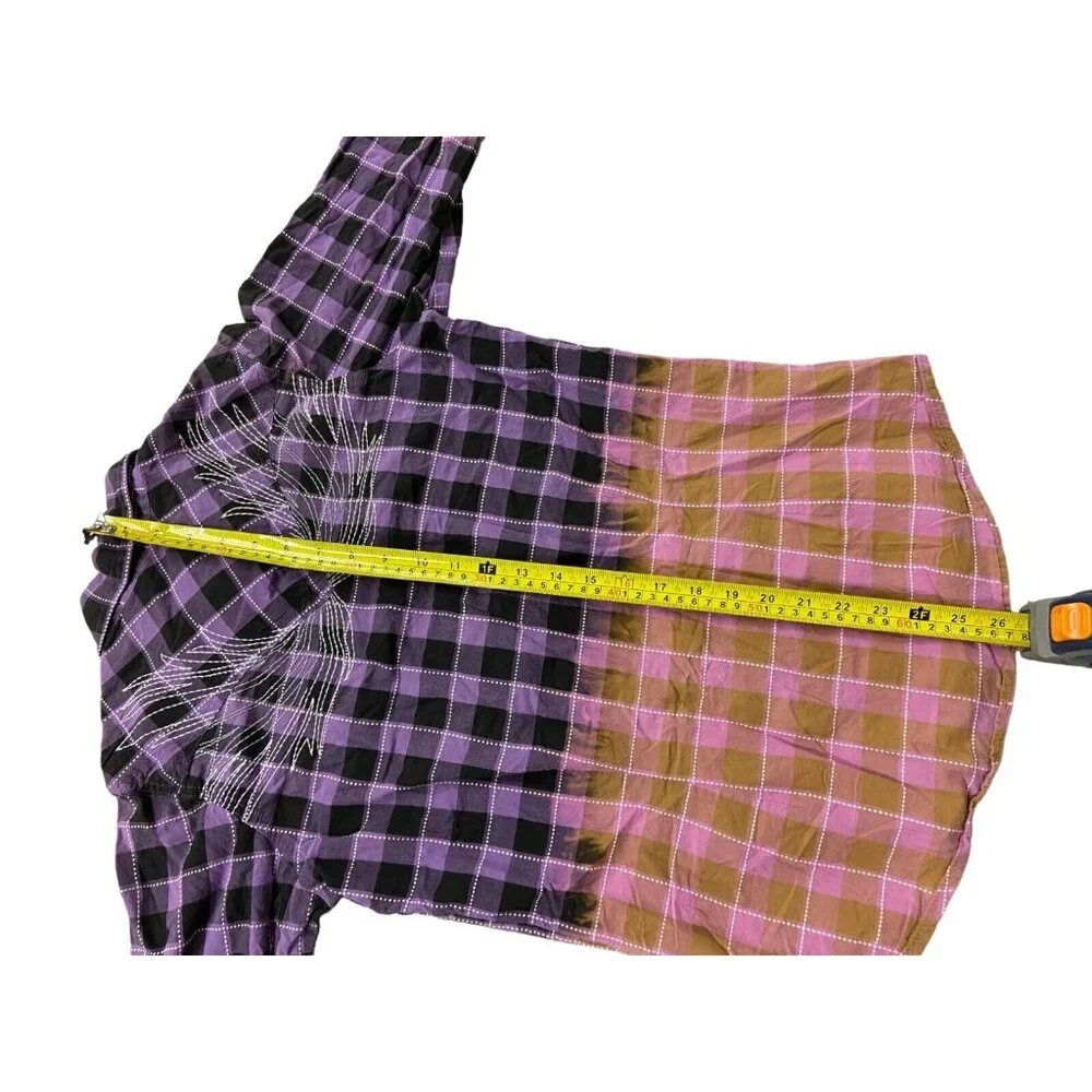 Rock 47 by Wrangler Women Purple Pink Plaid Size M Bleach Dyed Button Down Shirt - Picture 5 of 5